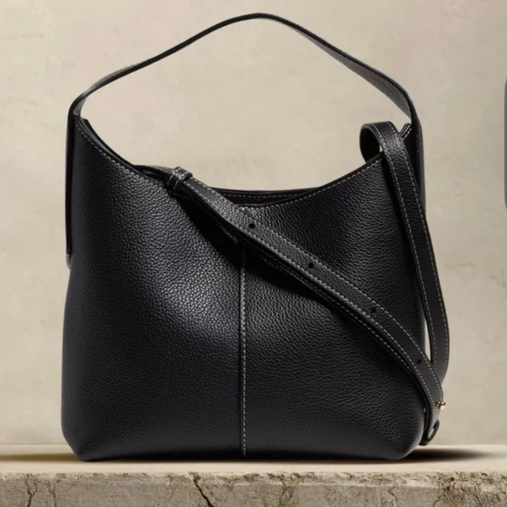 Banana Republic Mini Vida Slouchy Elegant Black Leather Bag with crossbody strap